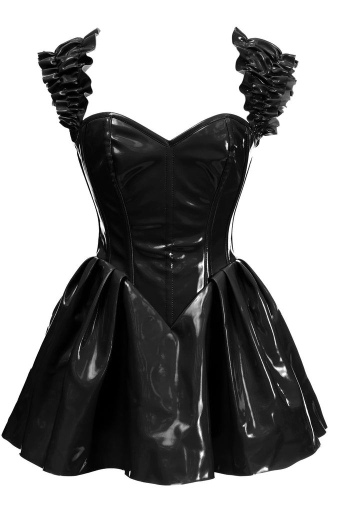 Daisy TD-089 Steel Boned Black Patent PVC Vinyl Corset Dress