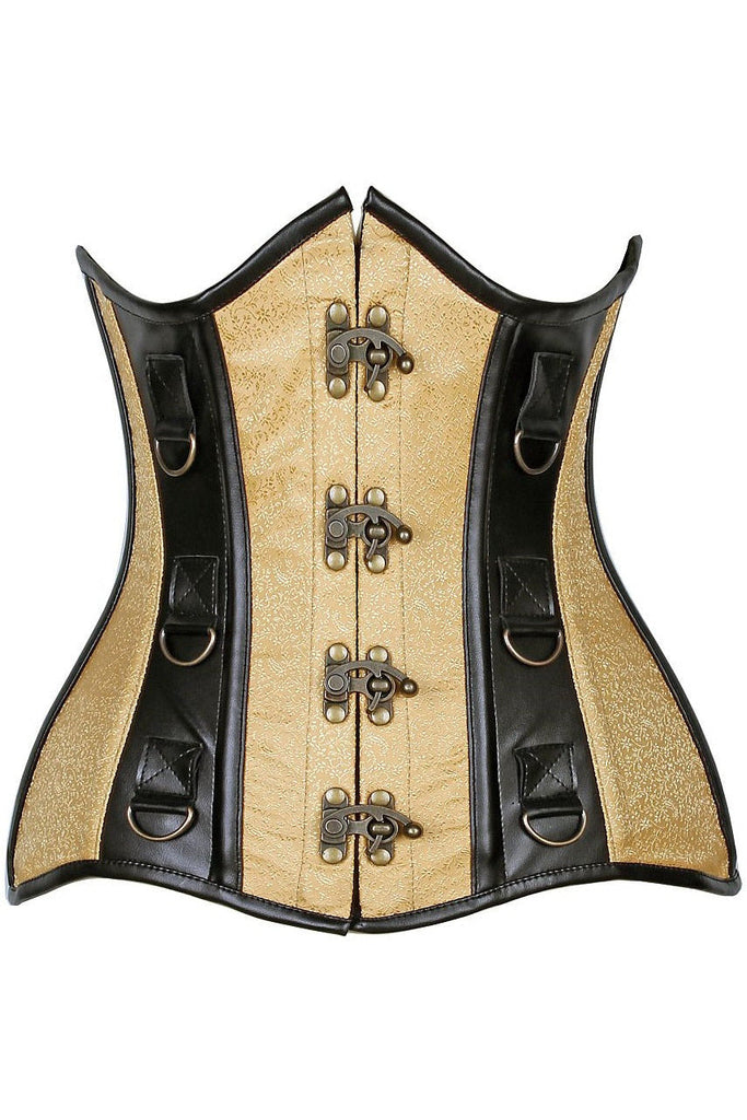 Daisy Gold Brocade & Faux Leather Steel Boned Under Bust Corset