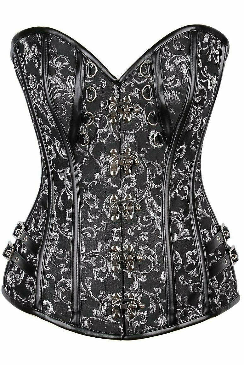 Daisy Brocade & Faux Leather Steel Boned Corset TD-1171