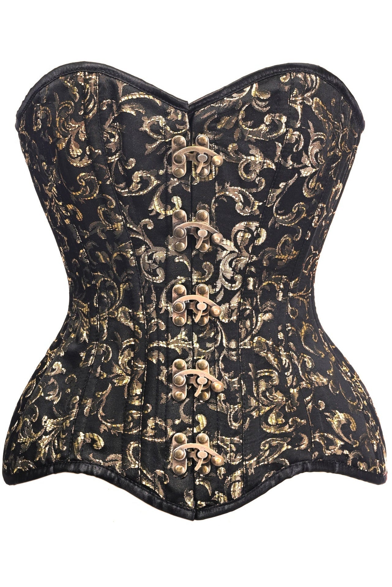 Daisy CURVY Black/Gold Brocade Double Steel Boned Overbust Corset