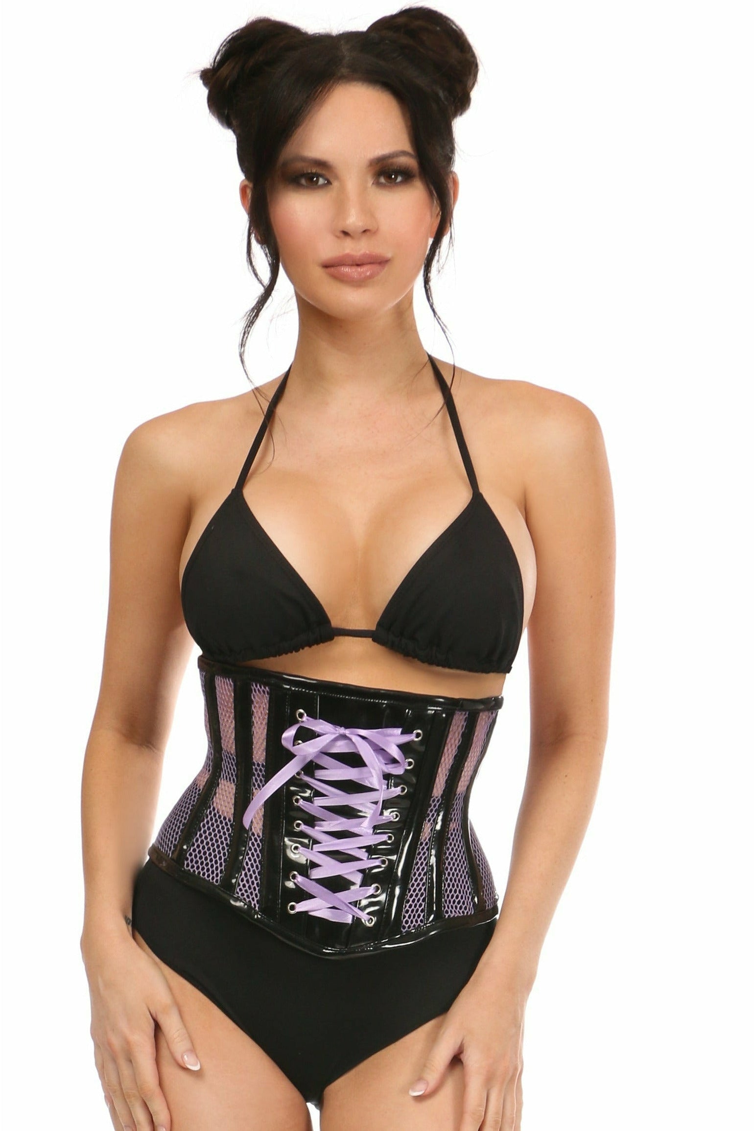 Daisy Purple Patent & Fishnet Underbust Corset TD-1729