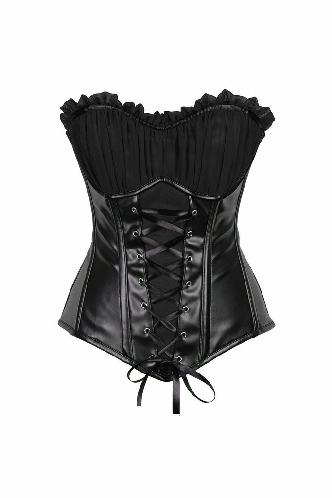 Daisy Black Faux Leather Lace-Up Steel Boned Corset TD-1835