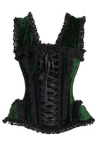 Daisy TD-186 Dark Green Velvet & Lace Steel Boned Corset w/Cap Sleeves