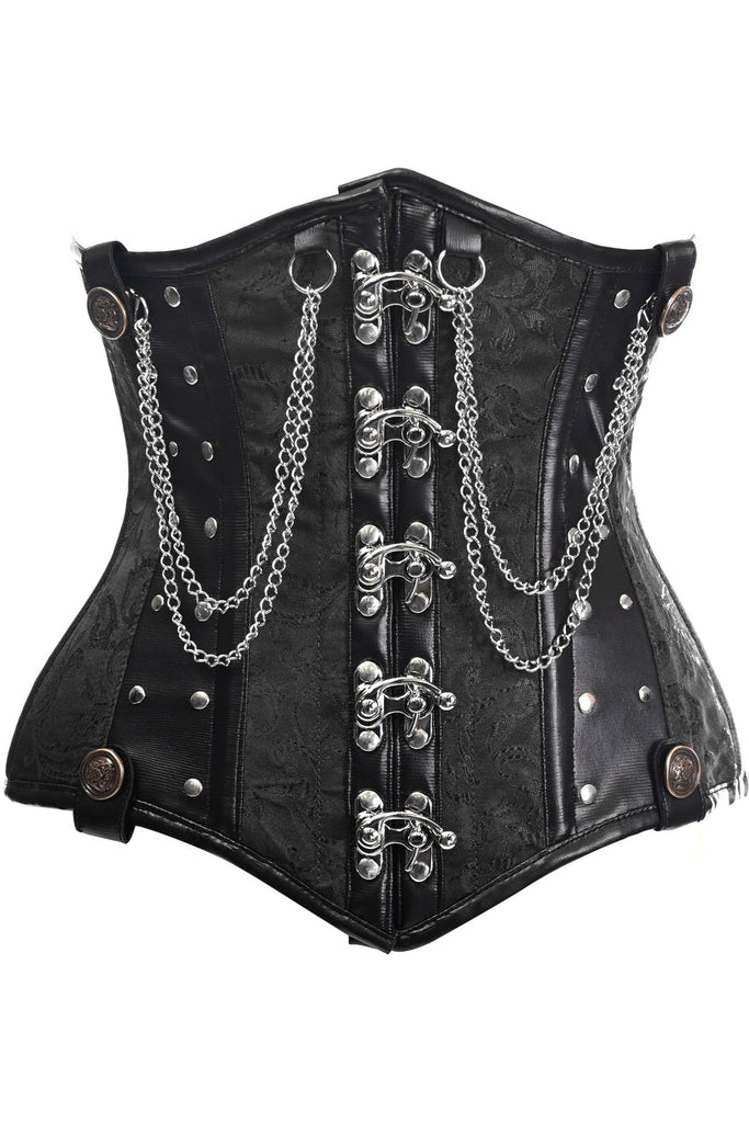 Daisy Black Brocade Steel Boned Underbust Corset w/Chains and Clasps