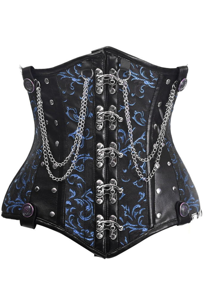 Daisy Black/Blue Steel Boned Underbust Corset w/Chains and Clasps