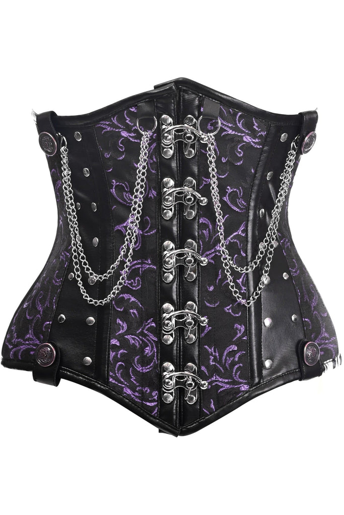 Daisy Black/Purple Steel Boned Underbust Corset w/Chains and Clasps