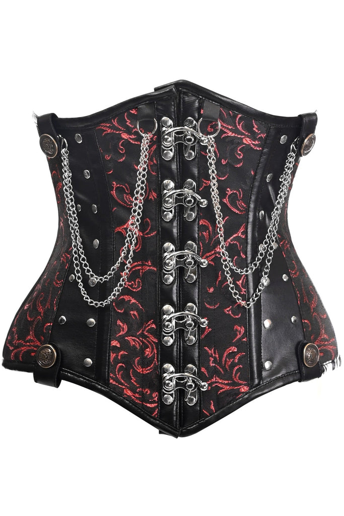 Daisy Black/Red Steel Boned Underbust Corset w/Chains and Clasps