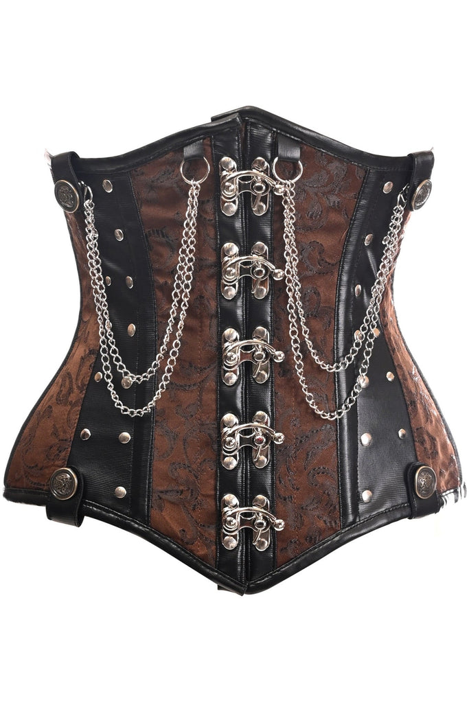 Daisy Brown/Black Steel Boned Underbust Corset w/Chains and Clasps