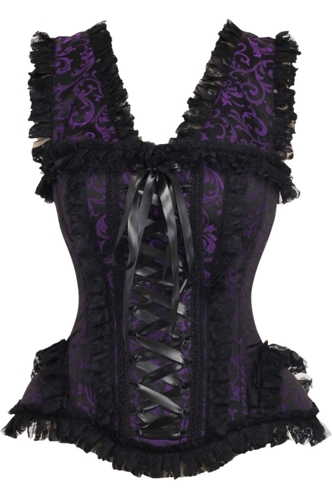 Daisy TD-194 Purple/Black Swirl Brocade & Lace Steel Boned Corset w/Cap Sleeves