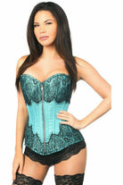 Daisy Teal Brocade Steel Boned Corset w/Black Eyelash Lace TD-296