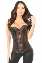 Daisy Brown Brocade & Faux Leather Steel Boned Corset TD-337