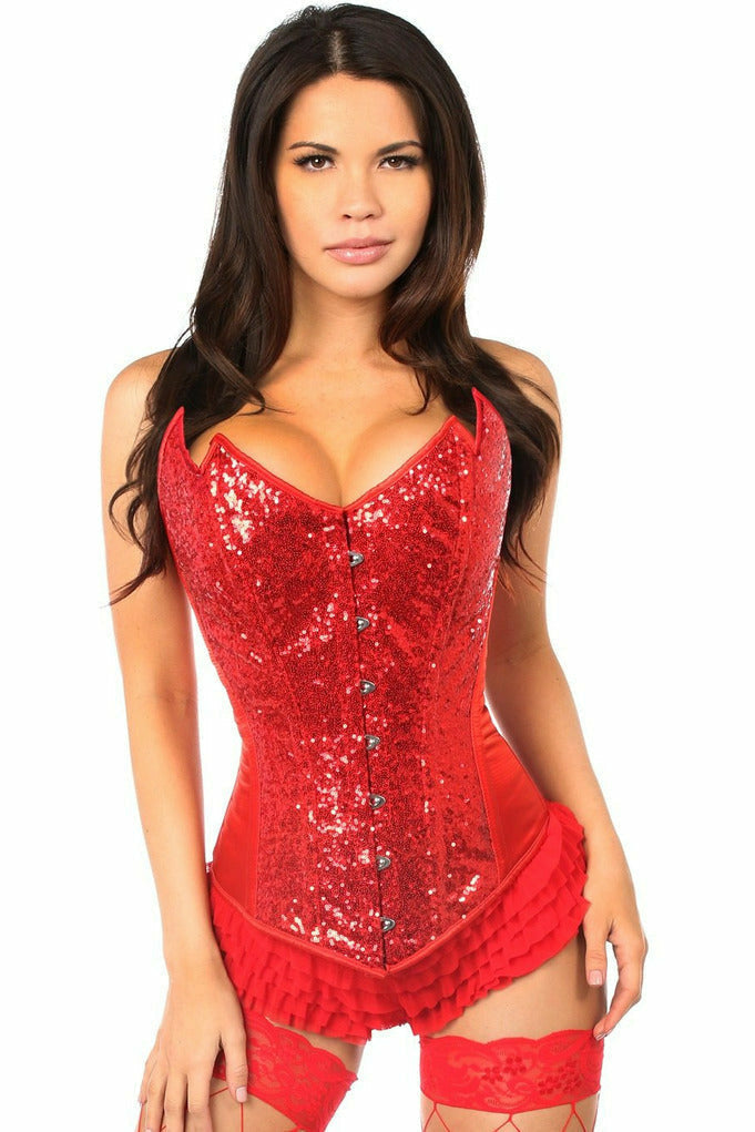 Daisy Red Sequin Pointed Top Steel Boned Corset TD-505