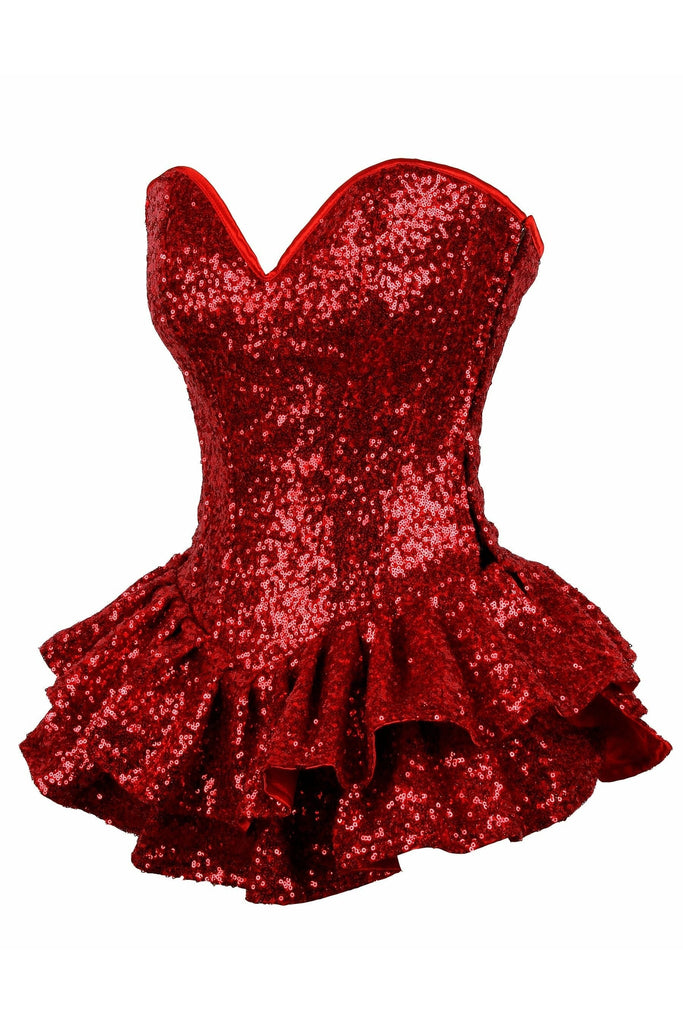 Daisy TD-857 Red Sequin Steel Boned Mini Corset Dress