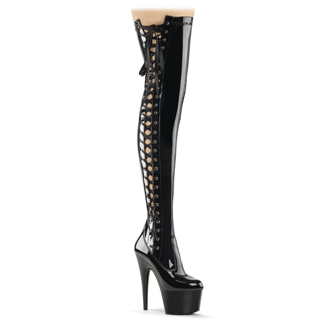 Pleaser Adore-3050 Thigh High Boot W/Side Lace Up Ribbon