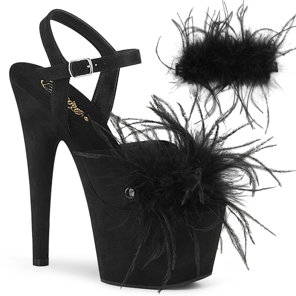 Pleaser Adore-709F Ankle Strap Sandal W/Removable Feathers