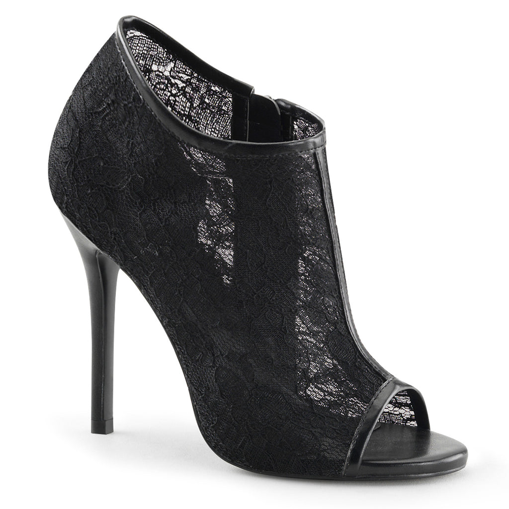 Pleaser Amuse-56 Open Toe Ankle Boot W/ Lace Overlay