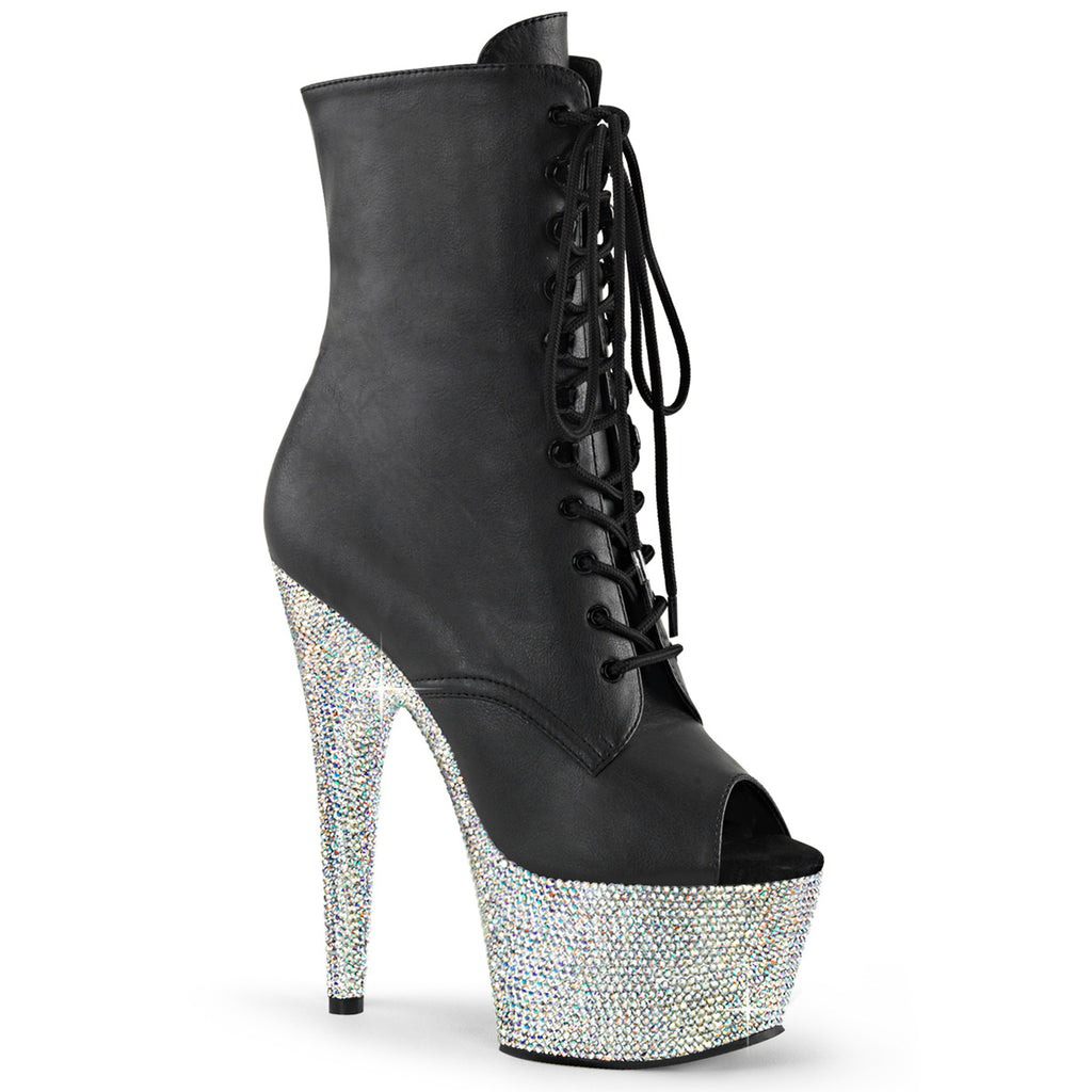 Pleaser Bejeweled-1021-7 Peep Toe Lace-Up Front Ankle Boot