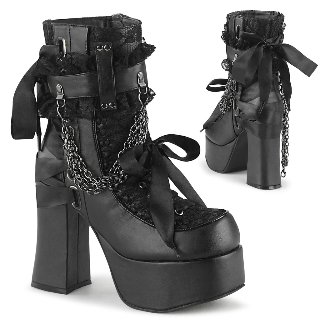 Demonia Charade-110 Ankle Boot With Ruffle & Chain