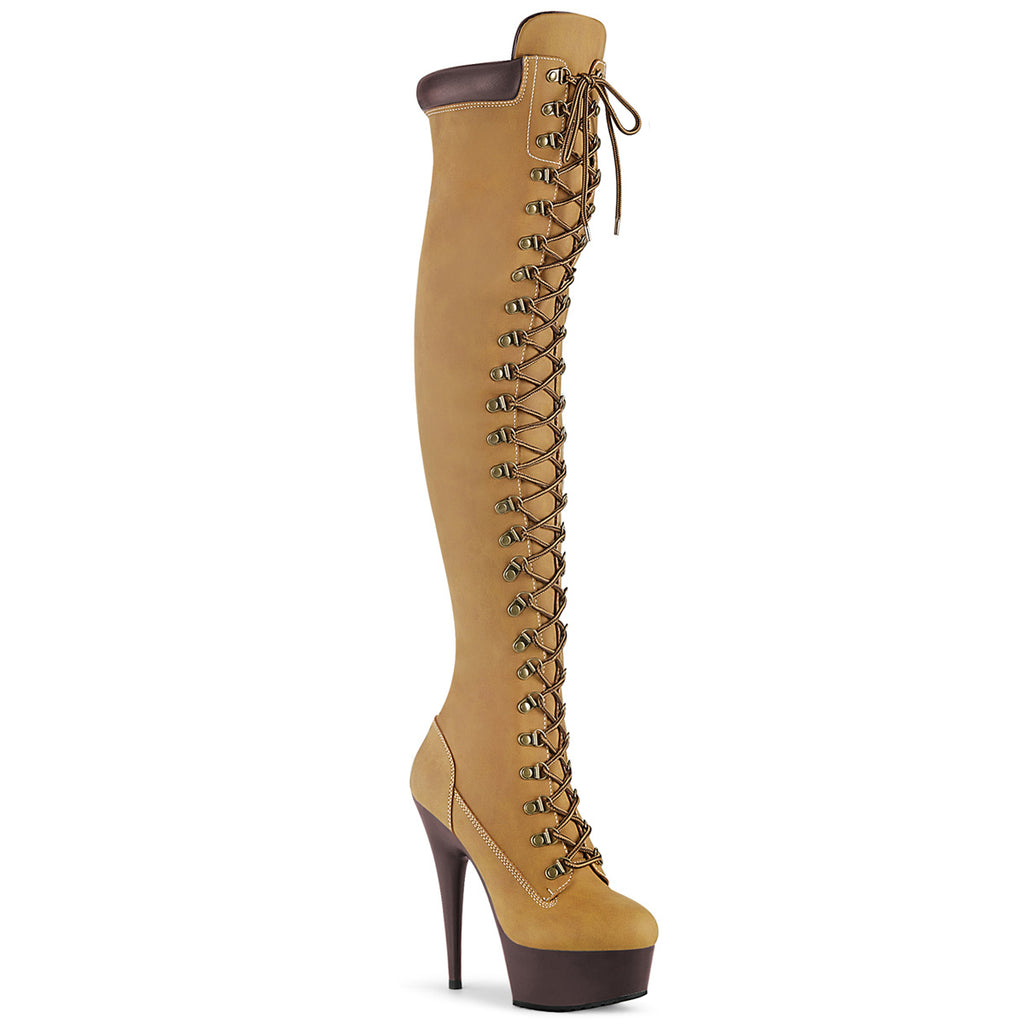 Pleaser Delight-3000TL Lace-Up Front Over-the-Knee Boot
