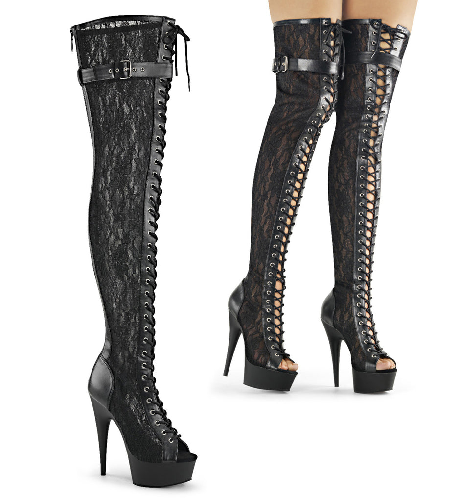 Pleaser Delight-3025ML Mesh And Lace Thigh High Boot