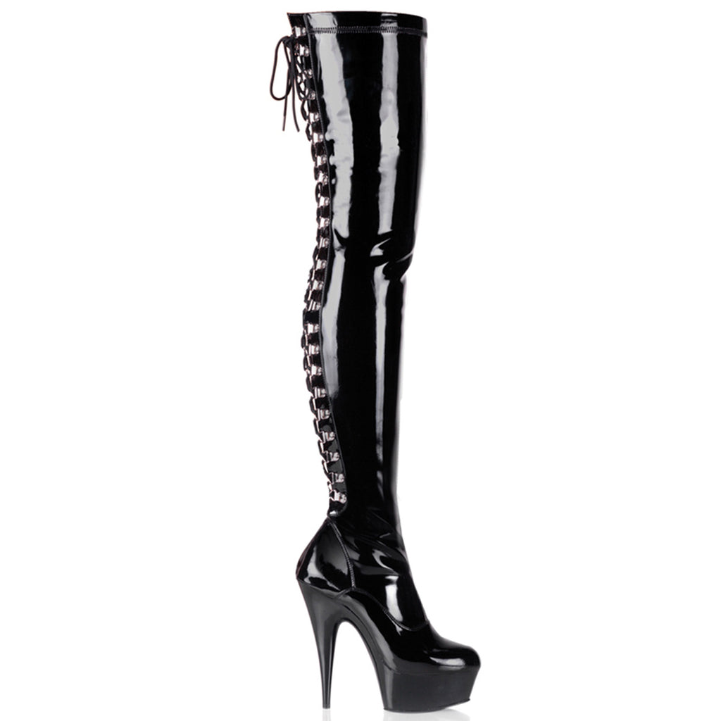 Pleaser Delight-3063 Back Lace Up Platform Thigh High Boots
