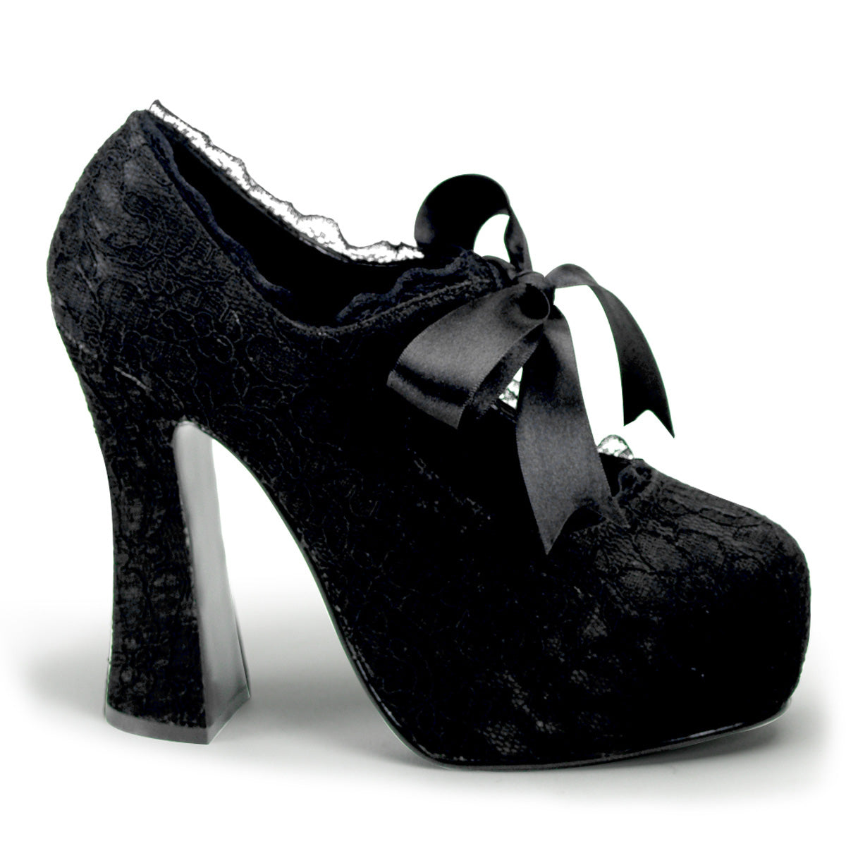 Demonia Demon-11 Mary Jane Pump w/ Lace Overlay & Bow