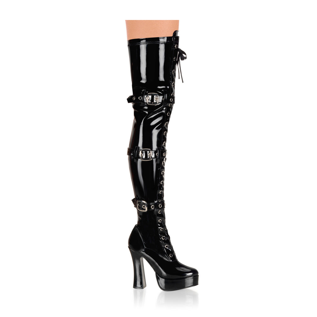 Pleaser Electra-3028 Front Lace-Up Stretch Thigh High Boot