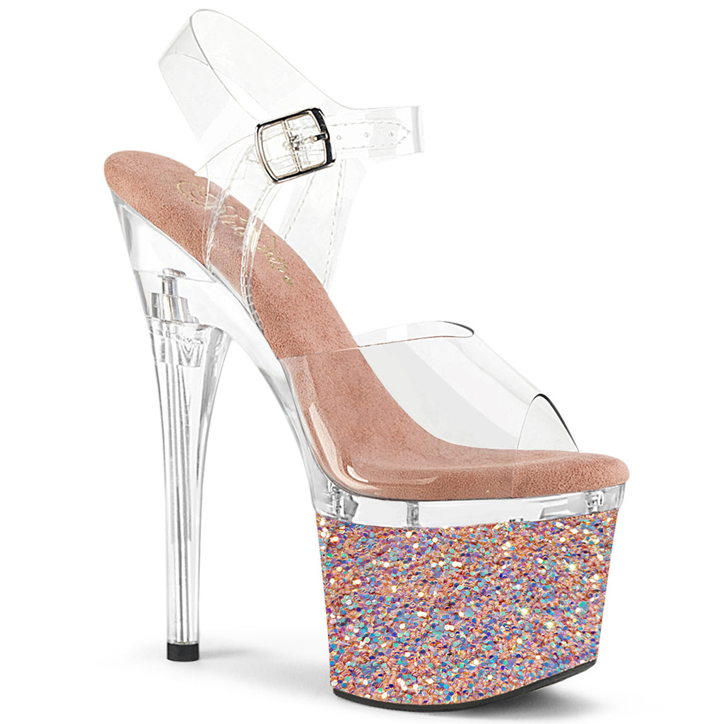 Pleaser Esteem-708LG Platform Glitter Ankle Strap Sandal