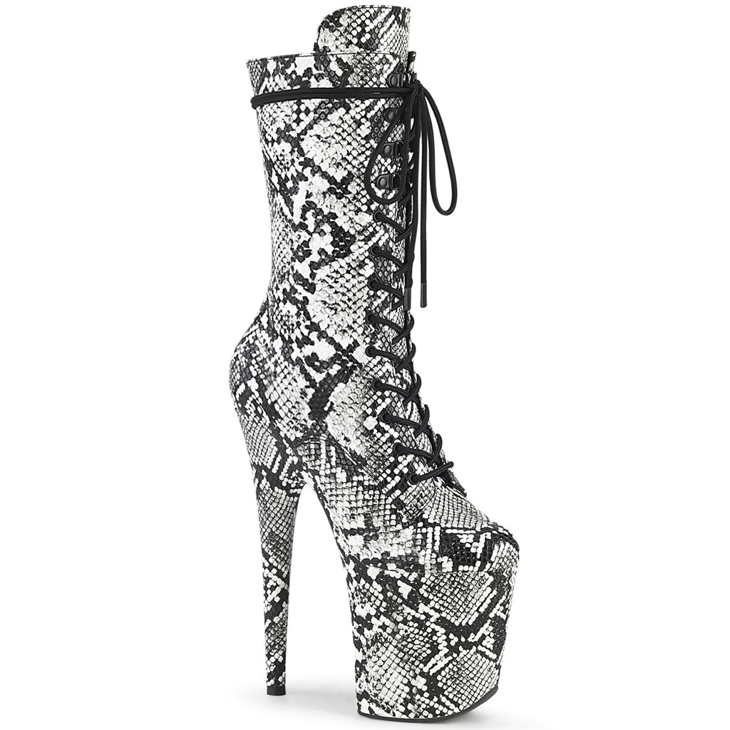 Pleaser Flamingo-1050SP Lace-Up Snake Print Mid Calf Boot
