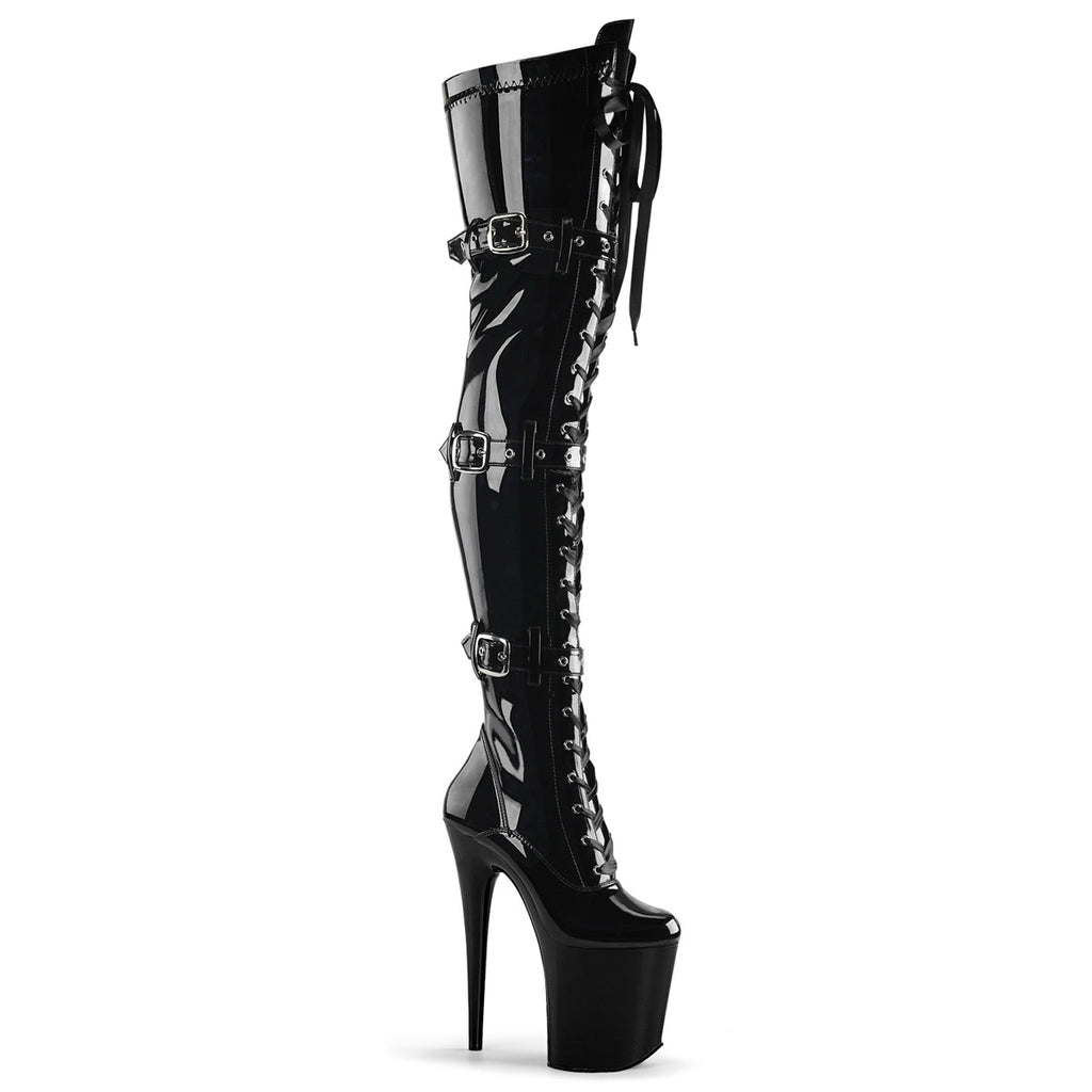 Pleaser Flamingo-3028 Lace-Up Front Stretch Thigh High Boot