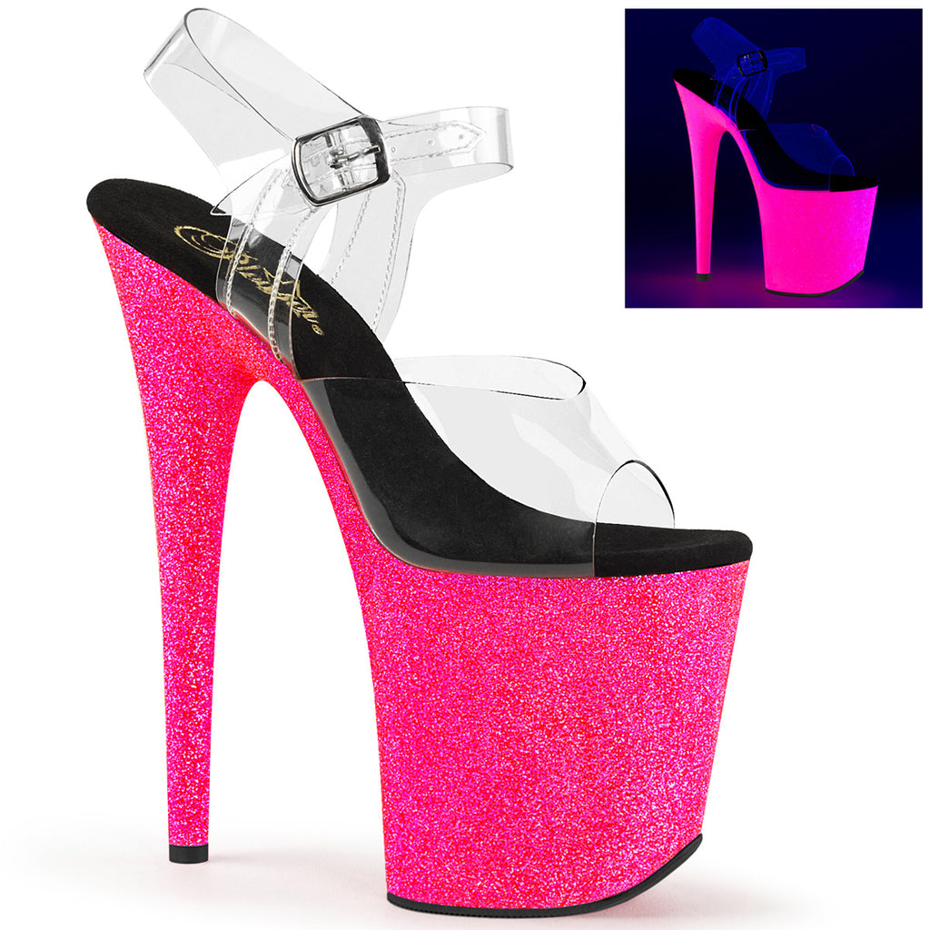 Pleaser Flamingo-808UVG Glittery Ankle Strap Exotic Stripper Shoes