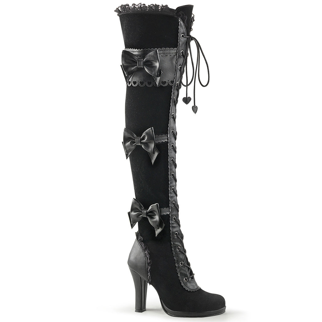 Demonia Glam-300 Goth Lolita Lace-Up Front Over-the-Knee Boot