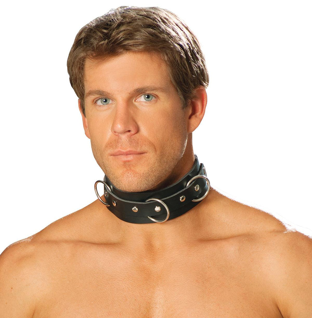 Elegant Moments Men's Leather Collar With O Rings And Nail Heads EML9066