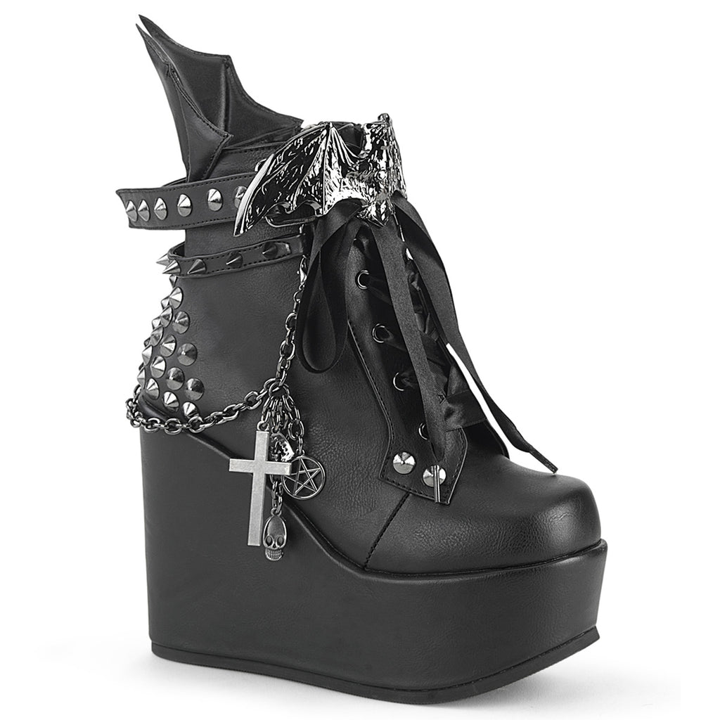 Demonia Poison-107 Wedge Platform Lace-Up Front Ankle Bootie
