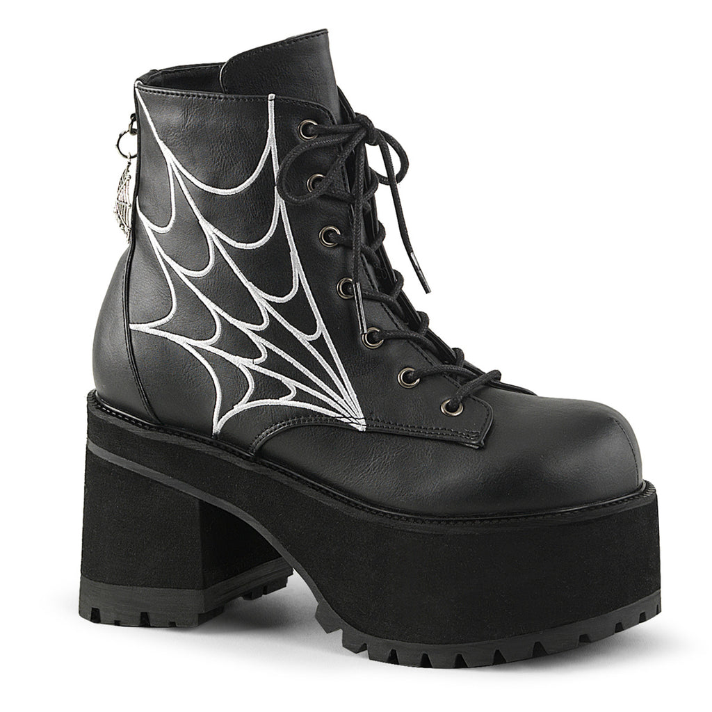 Demonia Ranger-105 Spider Web Detail Ankle Boot
