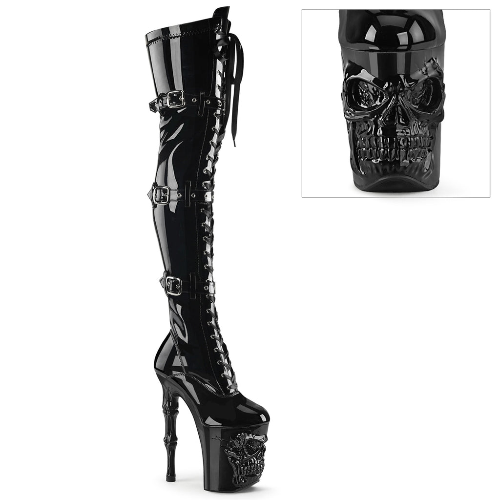 Pleaser Rapture-3028 Ribbon Lace Up Thigh High Boot