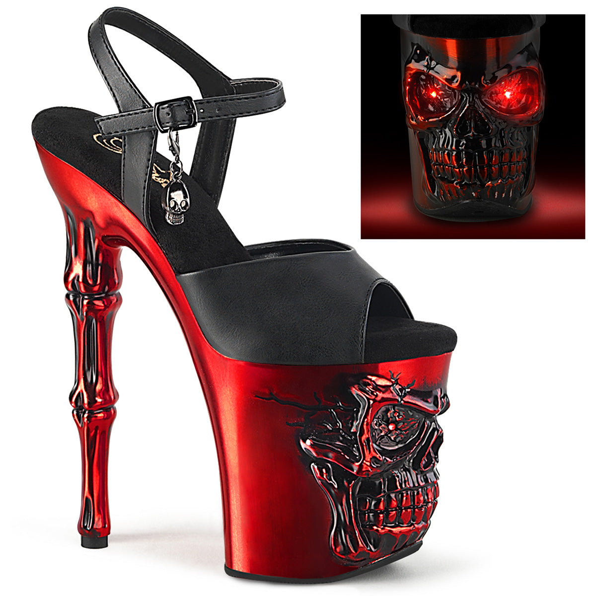 Pleaser Rapture-809-LT Light-Up Skull Platform Ankle Strap Sandal