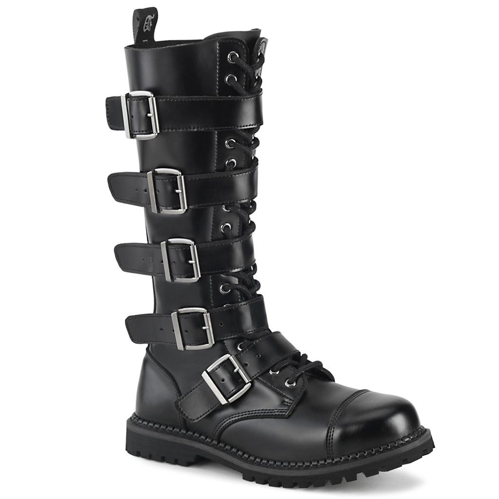 Demonia Riot-18BK Men's Steel Toe Buckle Knee Boot