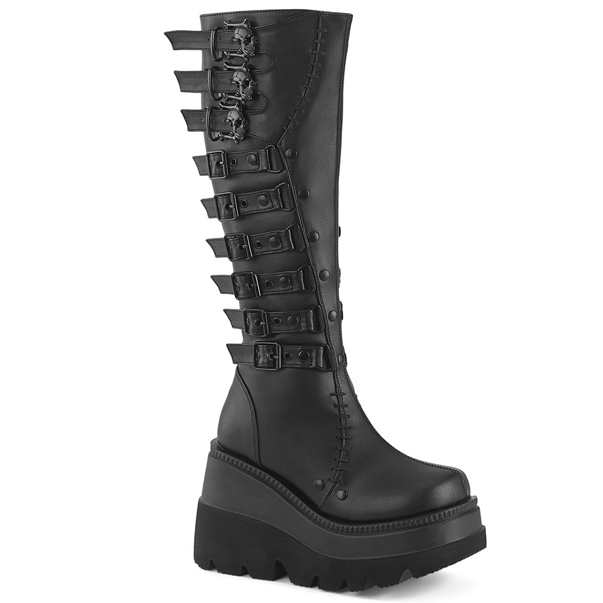 Demonia Shaker-232 Wedge Platform Knee High Boot