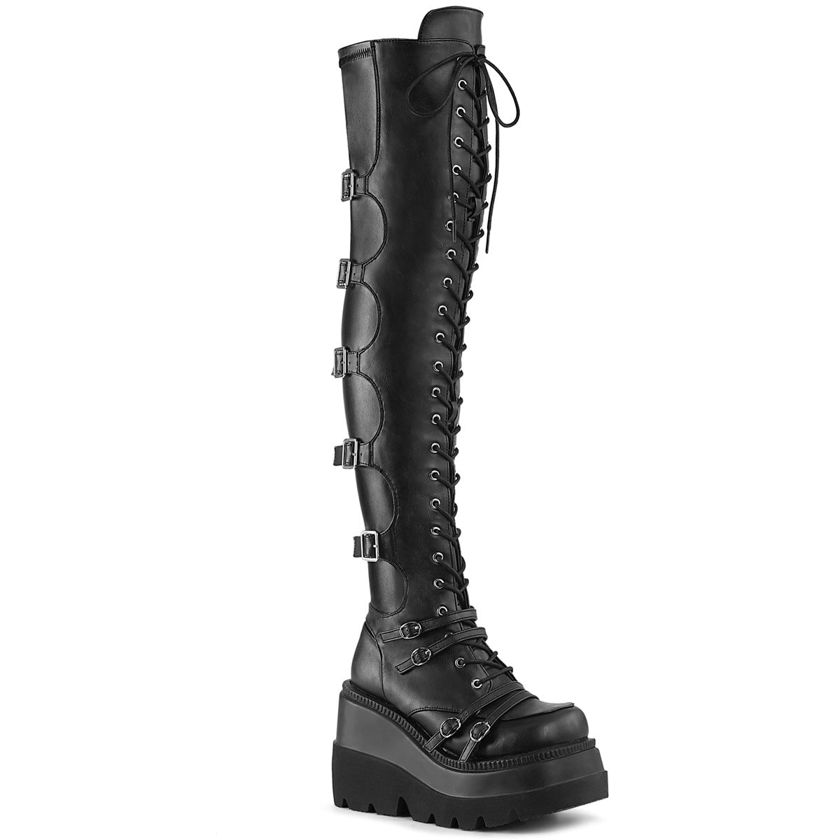 Demonia Shaker-350 Wedge Platform Over-The Knee Boot