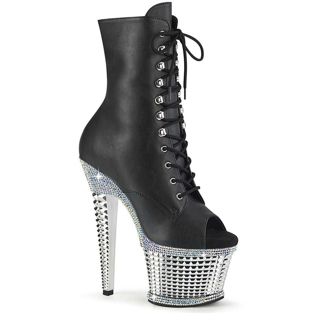 Pleaser Spectator-1021RS Peep Toe Lace-Up Front Ankle Boot