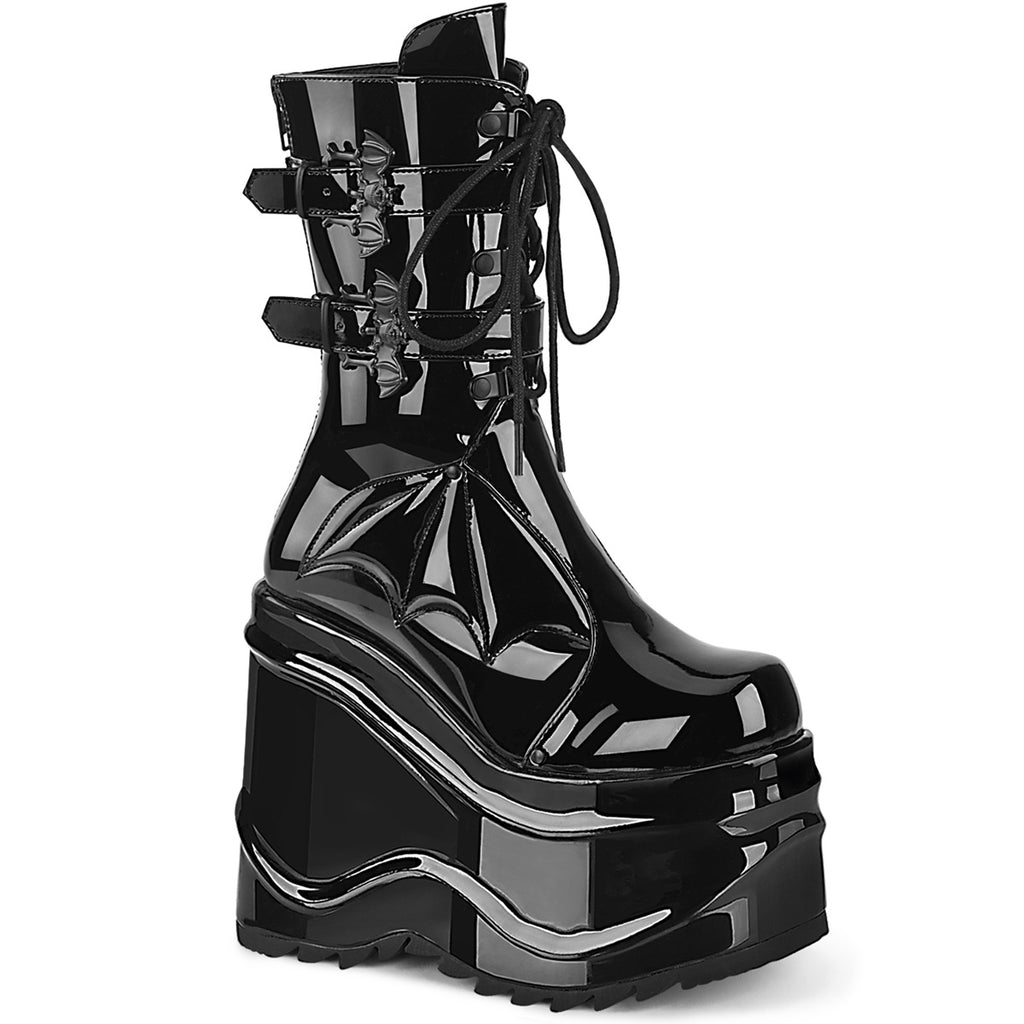Demonia Wave-150 Wedge Platform Lace-Up Mid-Calf Boot